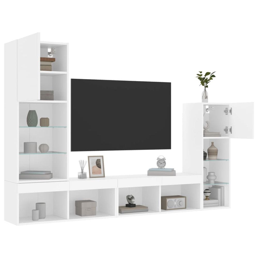 Vidaxl 4-dielne TV nástenné skrinky s LED biele kompozitné drevo